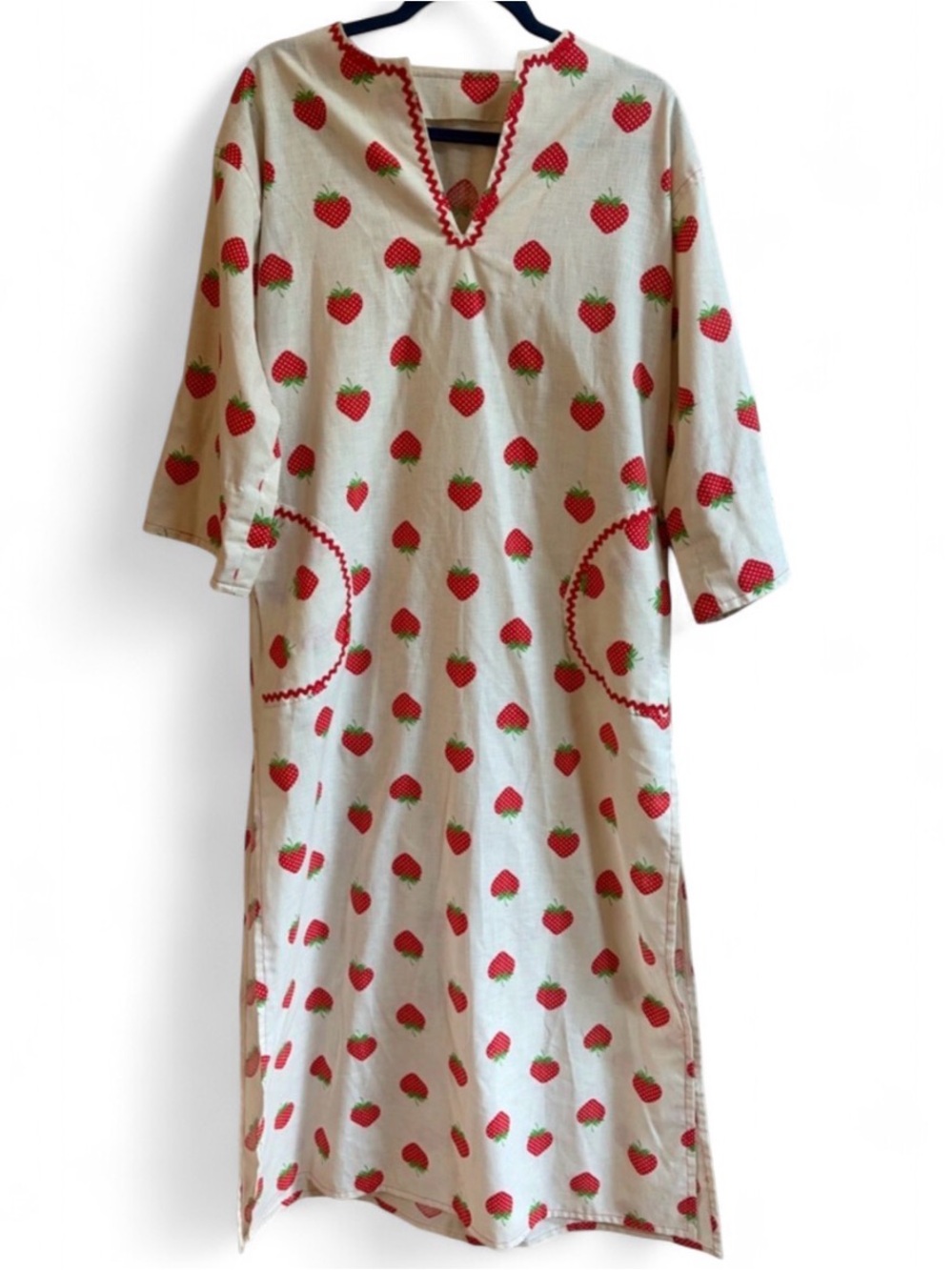 Strawberry Berry Pattern Dress with Pockets, Cottagecore Loungewear Casual Cute
